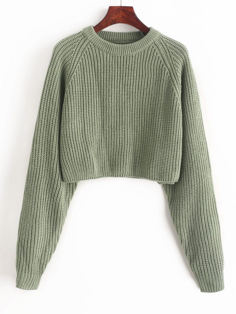 ZAFUL Raglan Sleeve Crop Jumper Sweater - Sea Green L