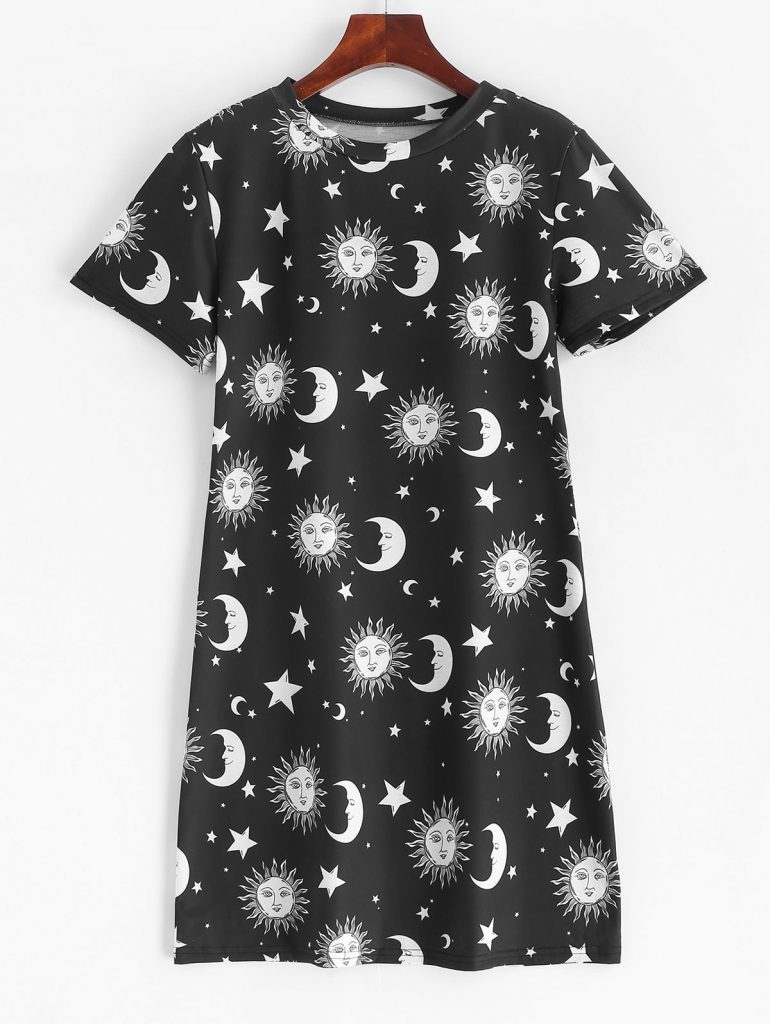 ZAFUL Star Sun And Moon Mini Tee Dress - Black L