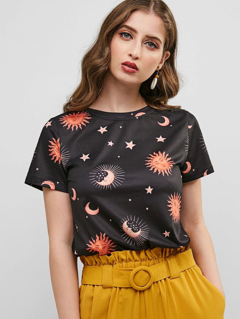 ZAFUL Star Sun And Moon Tee - Black S