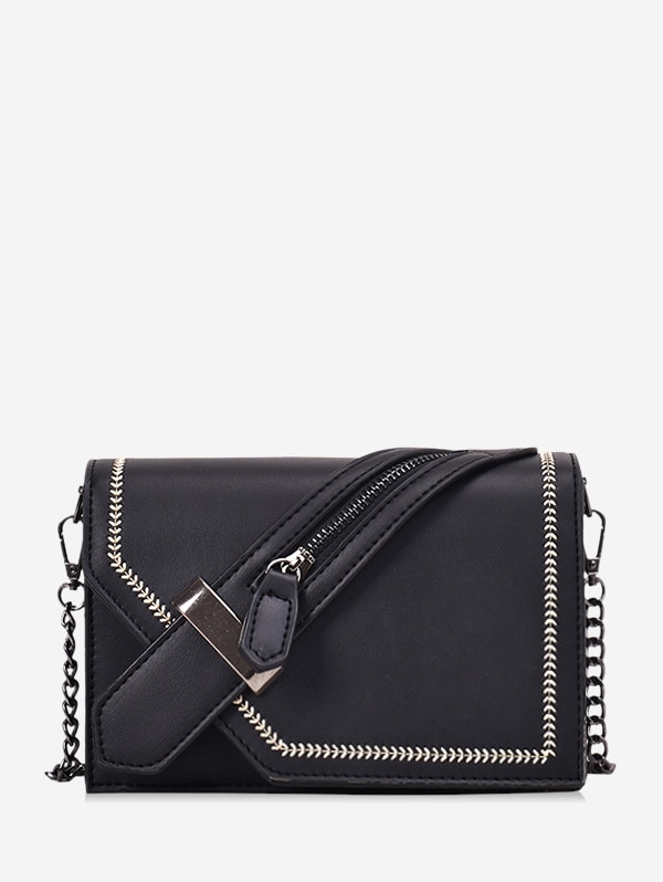 Zipper Decorate Jointed Shoulder Bag - Black