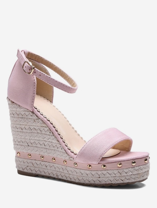 Ankle-strap Rivet Wedge Sandals - Pink Eu 34
