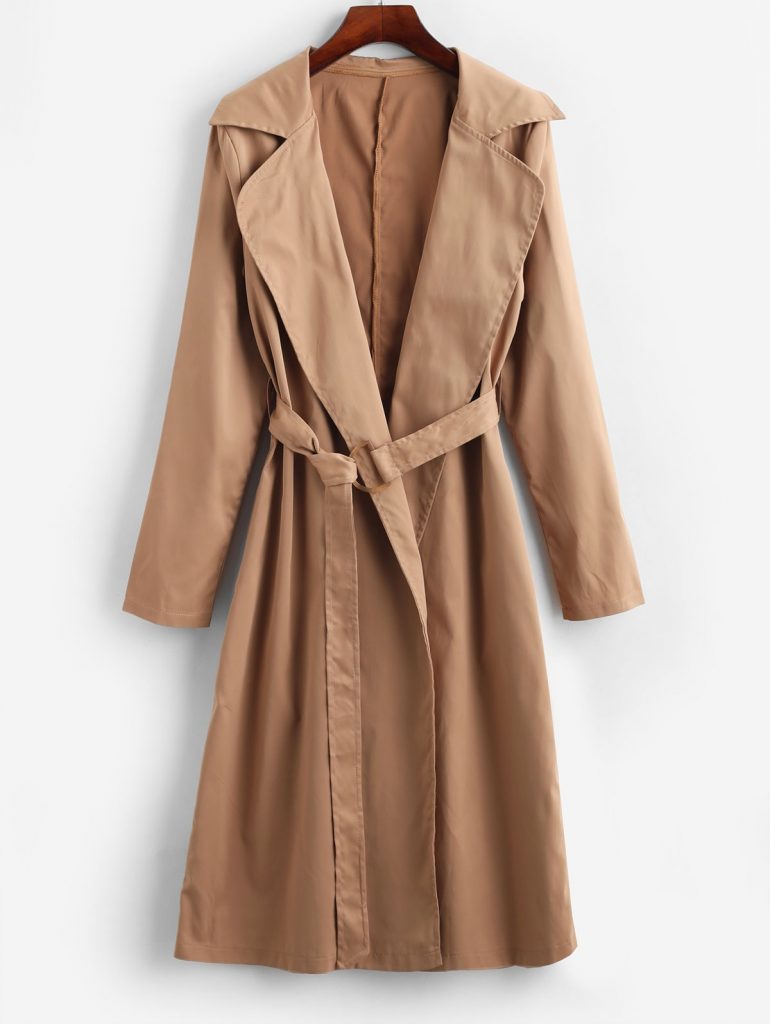 Belted Longline Trench Coat - Burlywood Xl
