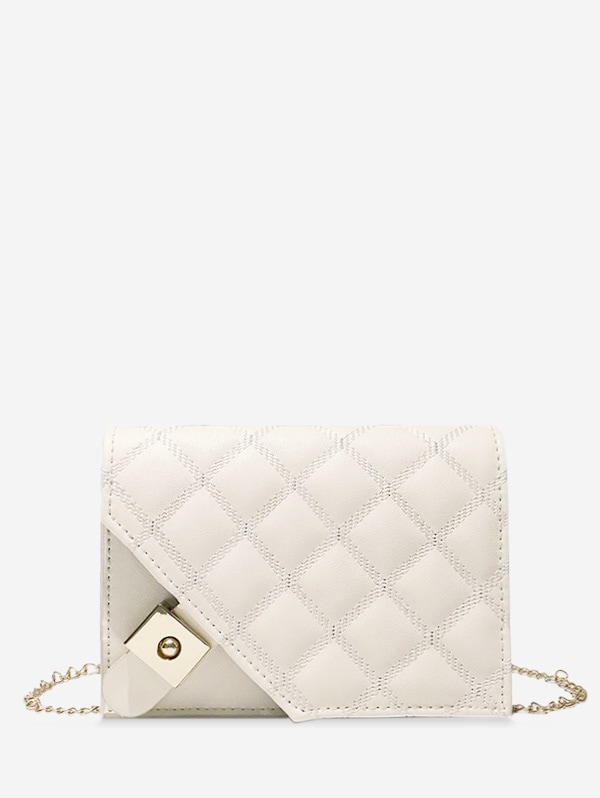 Chain Rhombic Pattern Shoulder Bag - Warm White