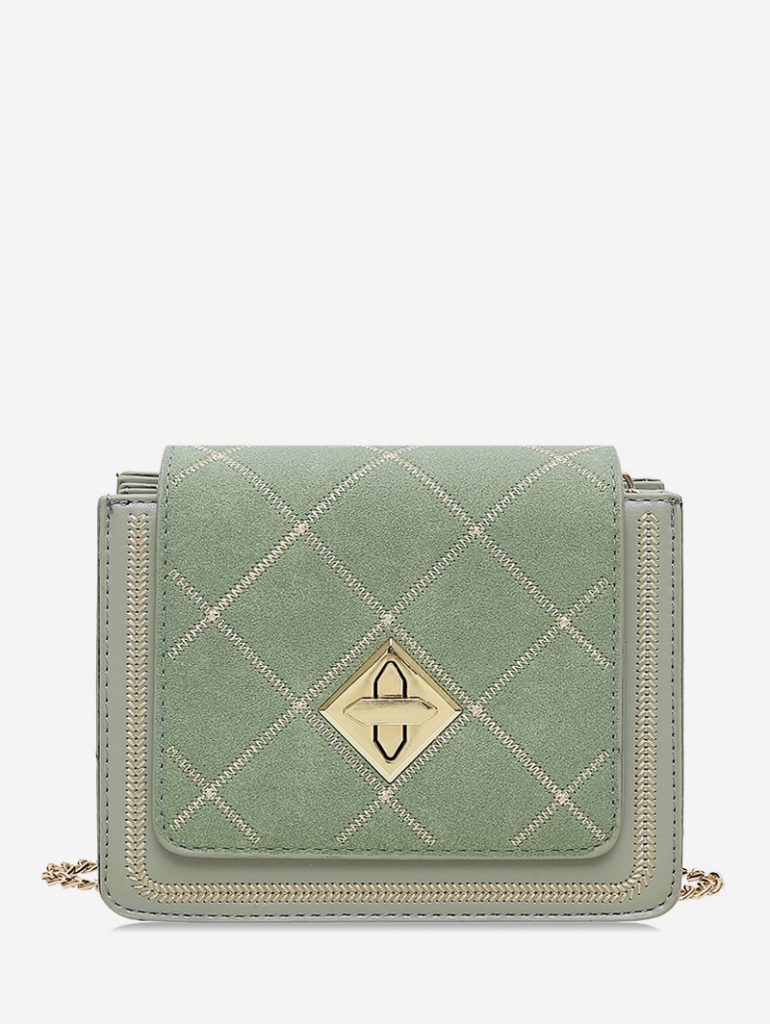 Chic Crossbody Grid Pattern Square Shoulder Bag - Dark Sea Green