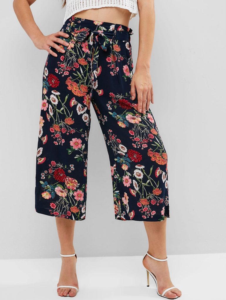 Knotted Floral Wide Leg Pants - Multi Xl