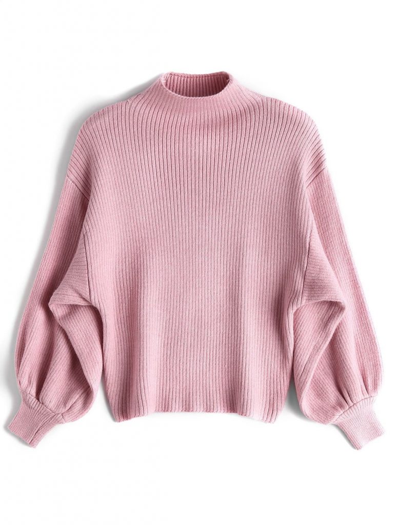 Lantern Sleeve Mock Neck Sweater - Pink