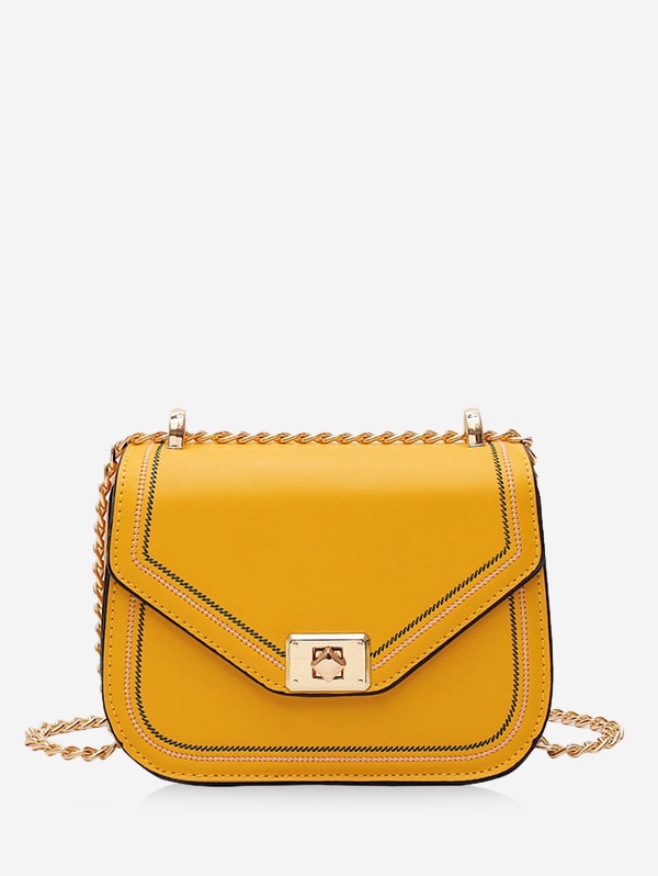 PU Solid Chain Shoulder Bag - Yellow