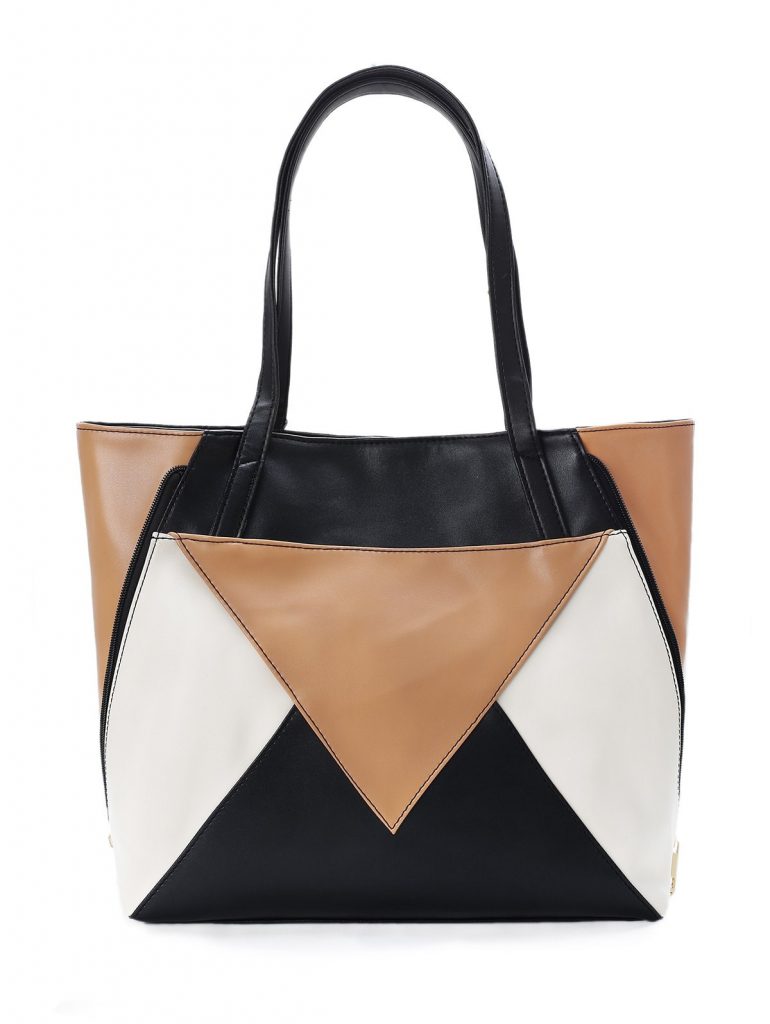 Patchwork Geometric Contrasting Color Shoulder Bag - Black