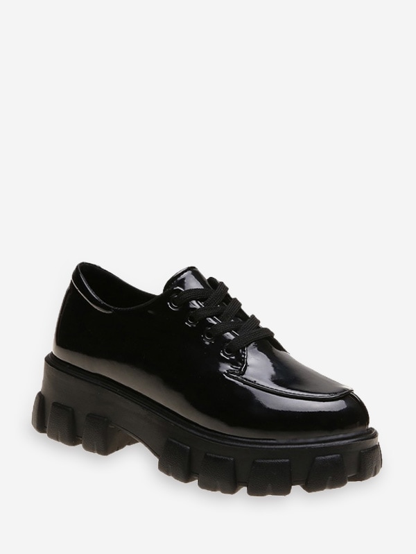 Patent Leather Low Top Platform Boots - Black Eu 36