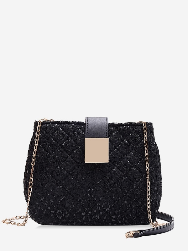 Rhombic Pattern Single Shoulder Bag - Black