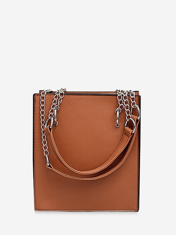 Simple Faux Leather Shoulder Bag - Light Brown