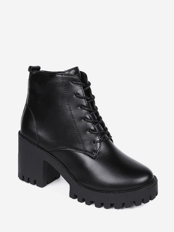 Solid Mid Heel Platform Short Boots - Black Eu 38
