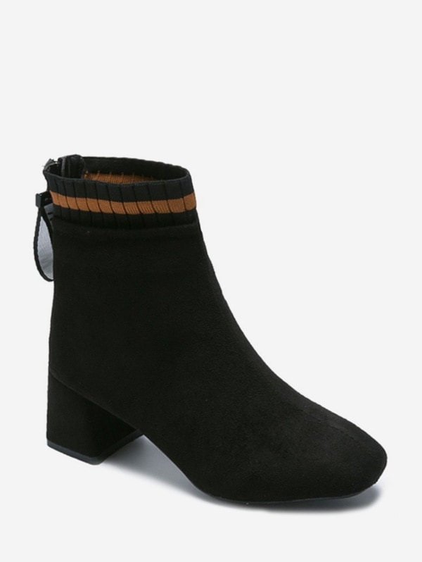 Suede Square Toe Solid High Heel Boots - Black Eu 37