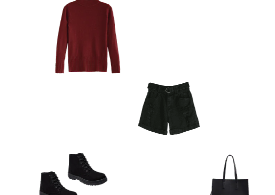 The Winter 2020 Outfit Trends Casual Style for Women with Red Wine Basic Sweater Black Jean Bermuda Shorts and Black Boots
