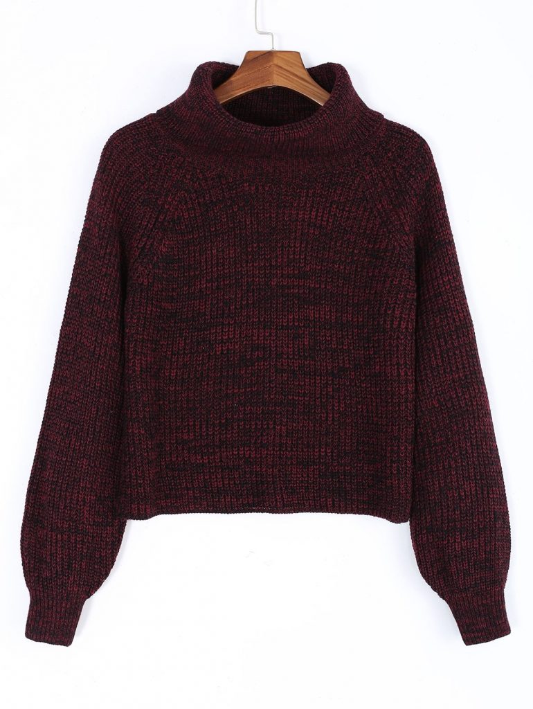 Turtleneck Heathered Pullover Sweater - Wine Red