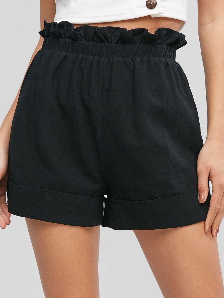 ZAFUL Frilled High Waisted Cuffed Shorts - Black Xl