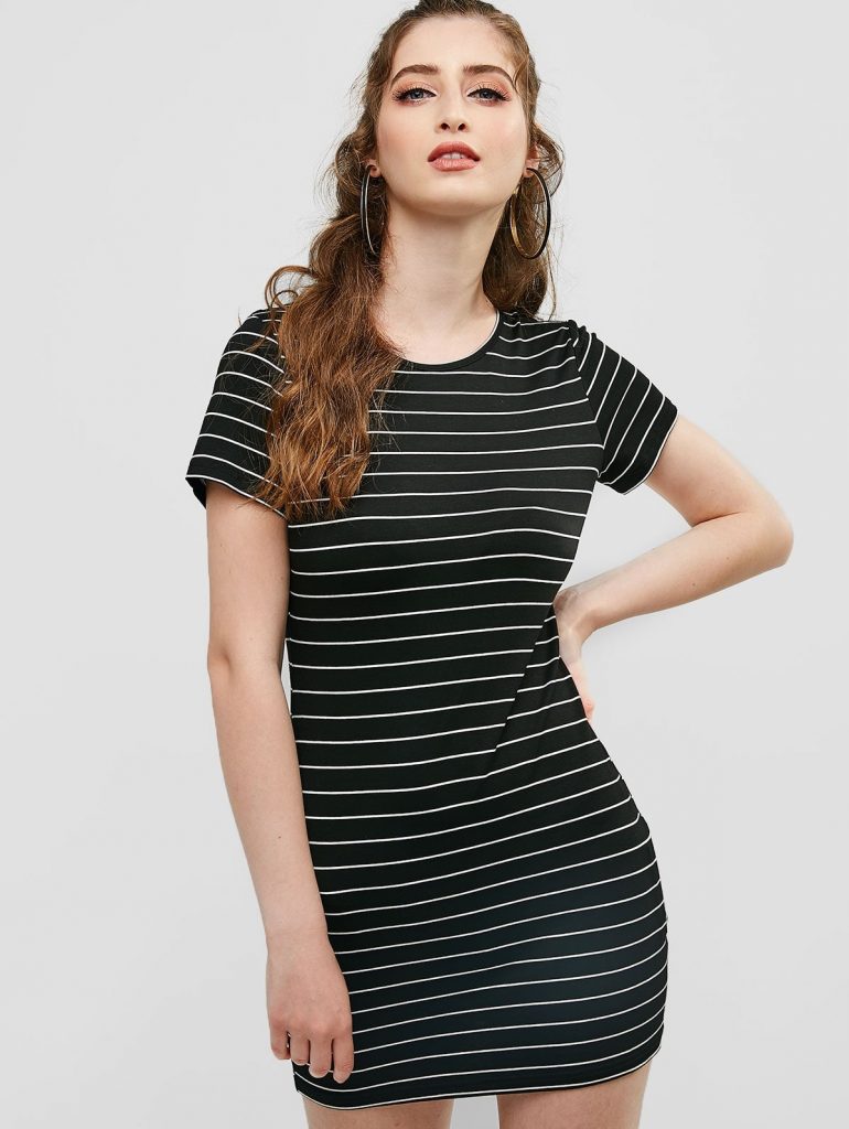 ZAFUL Stripes Casual Tee Dress - Black S